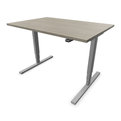 Narbutas Easy High Sitz-Steh-Schreibtisch 1200x800mm, Gestell Silbergrau, Tischplatte Holzdekor grau mit Struktur
