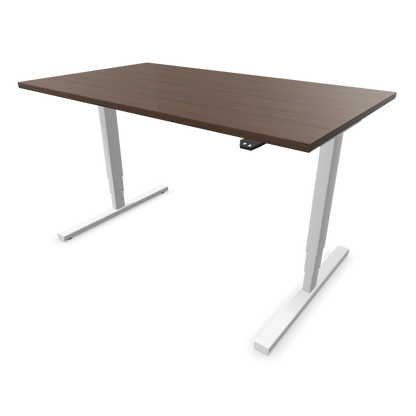 Narbutas Easy Sitz-Steh-Schreibtisch 1400x800mm, Gestell Weiss, Tischplatte Walnussdekor dunkel mit Struktur