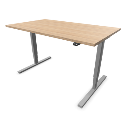 Narbutas Easy High Sitz-Steh-Schreibtisch 1400x800mm, Gestell Silbergrau, Tischplatte Bernsteineichendekor mit Struktur