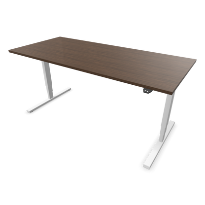 Narbutas Easy Sitz-Steh-Schreibtisch 1800x800mm, Gestell Weiss, Tischplatte Walnussdekor dunkel mit Struktur