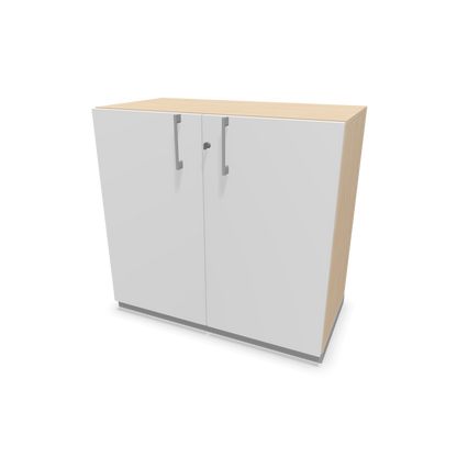 Narbutas Choice Flügeltürschrank 2-OH - 800mm - Griff und Sockel Silbergrau - Kubus Eschendekor - Front Weiss - 6029868