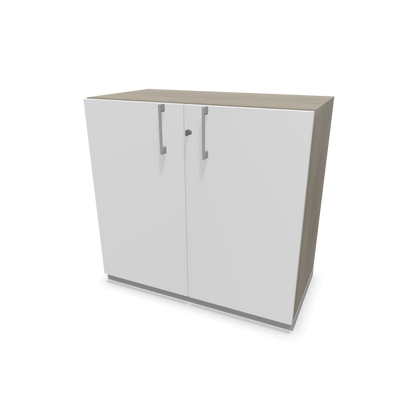 Narbutas Choice Flügeltürschrank 2-OH - 800mm - Griff und Sockel Silbergrau - Kubus Holzdekor grau - Front Weiss - 6029878