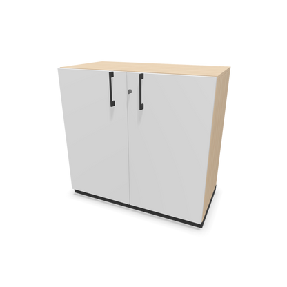 Narbutas Choice Flügeltürschrank 2-OH - 800mm - Griff und Sockel Dunkelgrau - Kubus Eschendekor - Front Weiss - 6029929