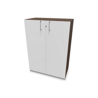 Choice Flügeltürschrank 3-OH - 800mm - Griff und Sockel Silbergrau - Kubus Nussbaumdekor - Front Weiss - 6030127