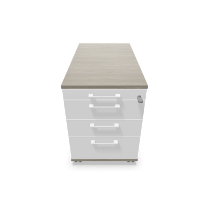Narbutas Optima Roll-Korpus mit 4 Schubladen - 800mm - Holzdekor grau und weisser Front mit Griffen Weiss