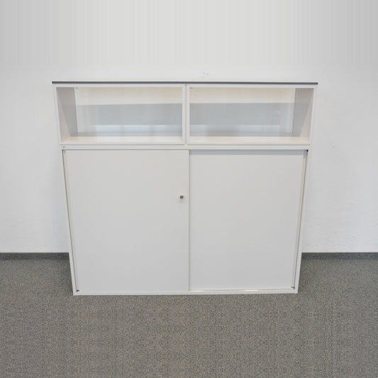 Lista Storage Schiebetür-Aktenschrank Metall Weiss mit Aufbauregal