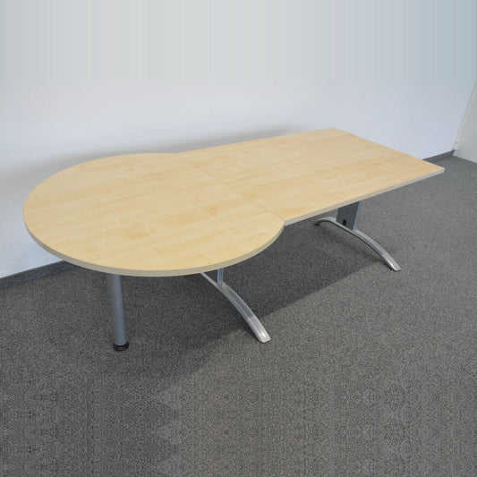 MyTable F Schreibtisch mit Anbau-Sitzungstisch Gestell Silbergrau