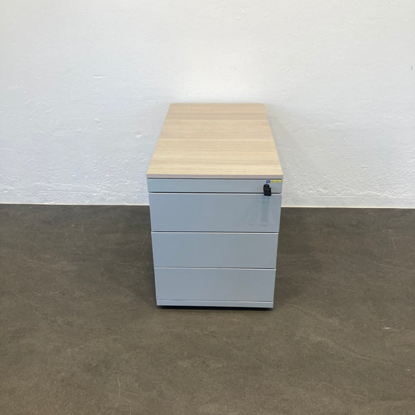 Steelcase IMPLICIT Roll-Korpus 4 Schubladen Silbergrau-Akazie mit Schlüssel