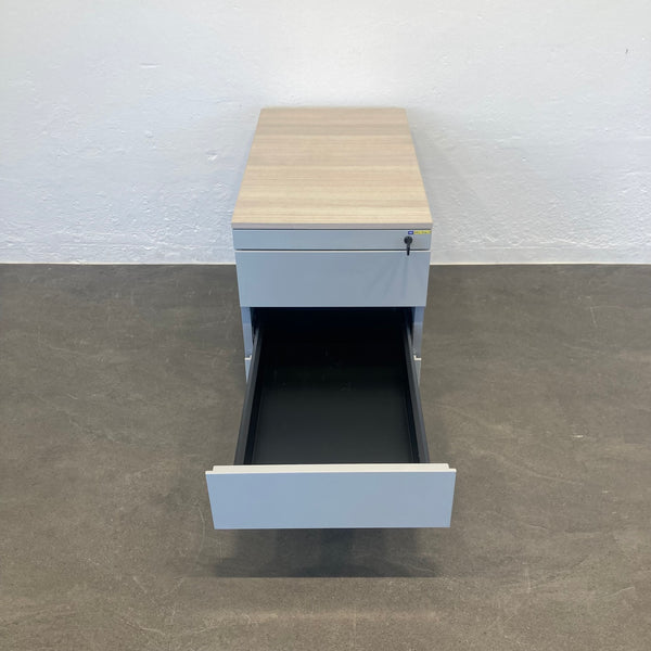 Steelcase IMPLICIT Roll-Korpus 4 Schubladen Silbergrau-Akazie mit Schlüssel