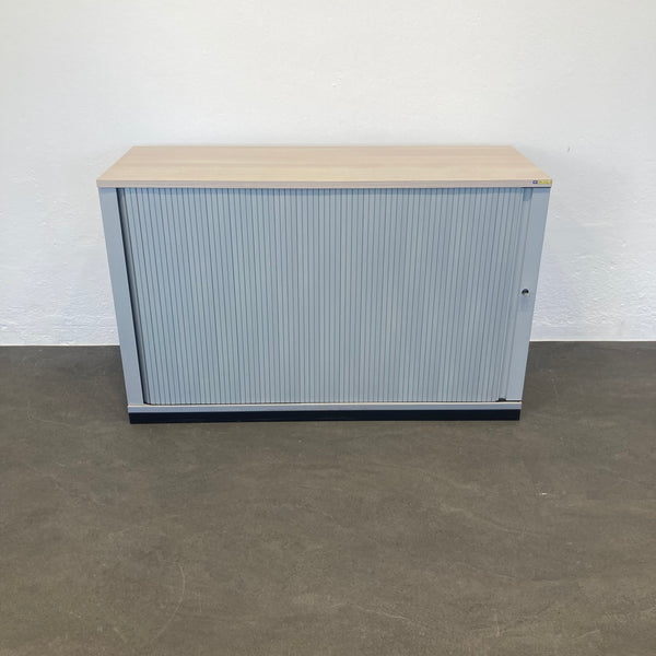 Steelcase Share It Lateralschrank 2-OH - Akazie-Silbergrau-Schwarz mit Schlüssel