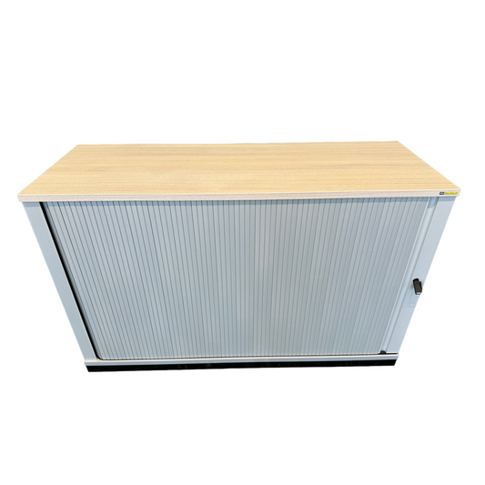 Steelcase Share It Lateralschrank Spanplatte Silbergrau mit Deckblatt Akazie