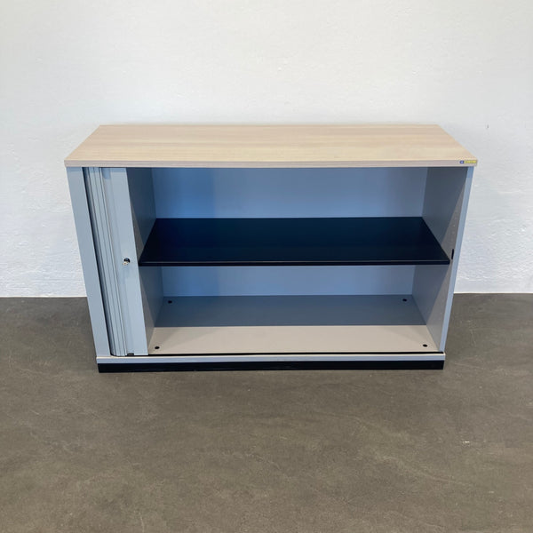 Steelcase Share It Lateralschrank 2-OH - Akazie-Silbergrau-Schwarz mit Schlüssel