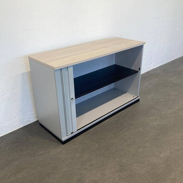 Steelcase Share It Lateralschrank 2-OH - Akazie-Silbergrau-Schwarz mit Schlüssel