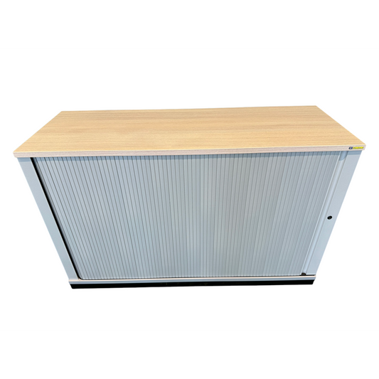 Steelcase Share It Lateralschrank Spanplatte Silbergrau mit Deckblatt Akazie