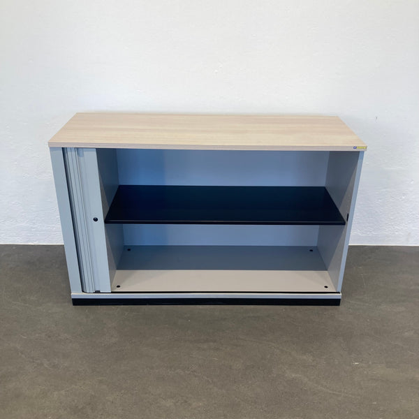 Steelcase Share It Lateralschrank 2-OH - Akazie-Silbergrau-Schwarz ohne Schlüssel