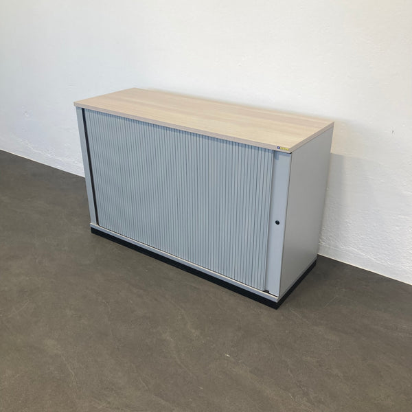 Steelcase Share It Lateralschrank 2-OH - Akazie-Silbergrau-Schwarz ohne Schlüssel
