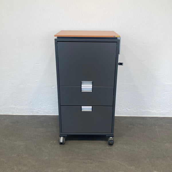 Steelcase Moby Roll-Caddy - Anthrazit-Buche - mit Hängerahmen - mit Schlüssel