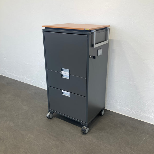 Steelcase Moby Roll-Caddy - Anthrazit-Buche - mit Hängerahmen - mit Schlüssel