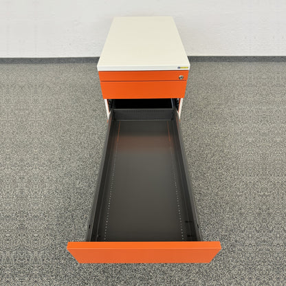 König Neurath Container Roll-Korpus Weiss-Orange HR-Auszug - ohne Schlüssel