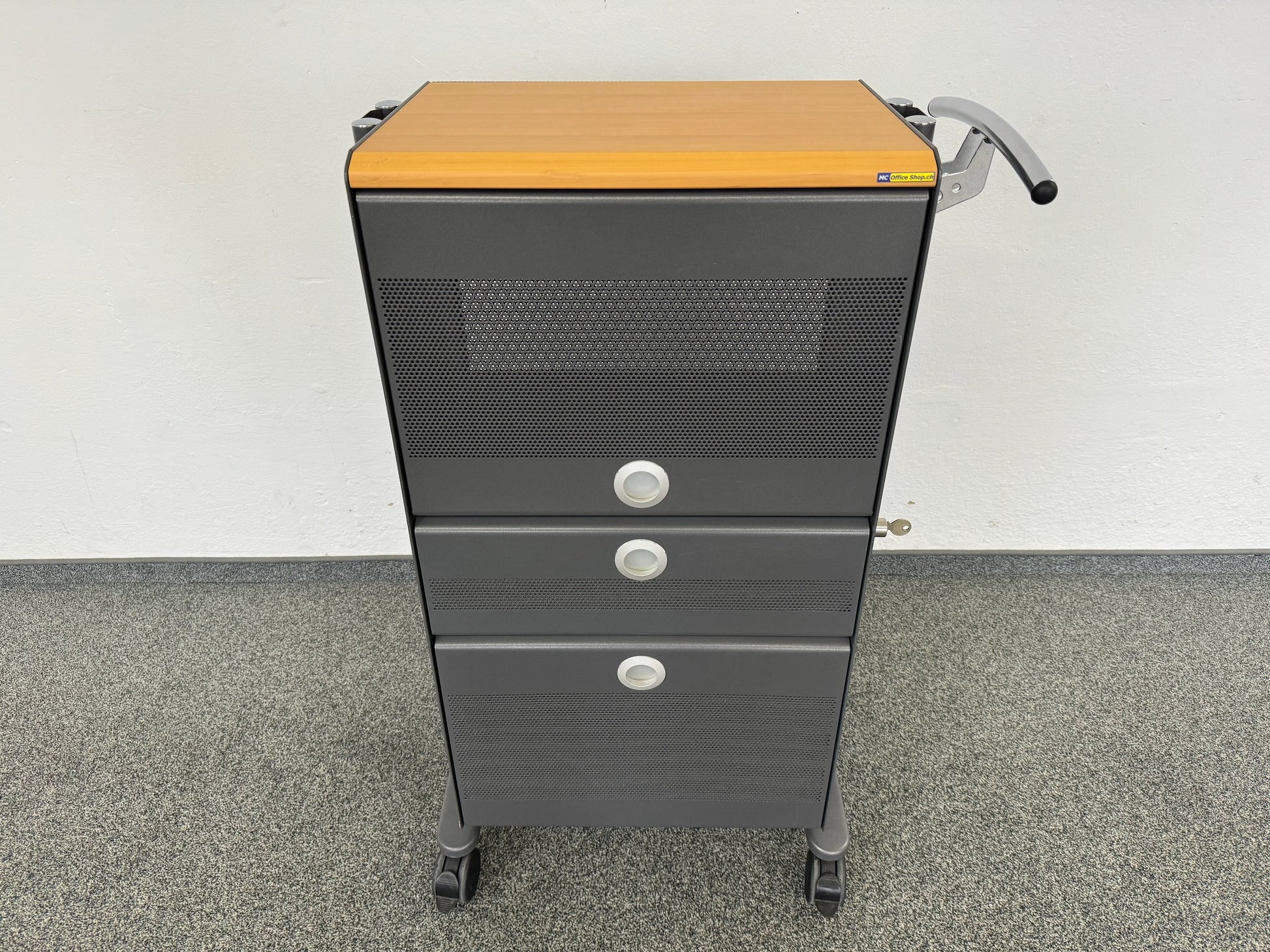 Ergodata Take Off Roll-Caddy Metall Anthrazit mit Holz Deckblatt