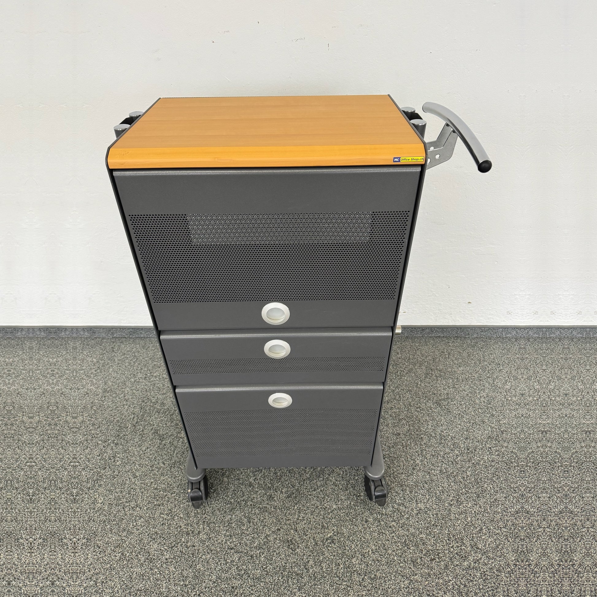 Ergodata Take Off Roll-Caddy Metall Anthrazit mit Holz Deckblatt