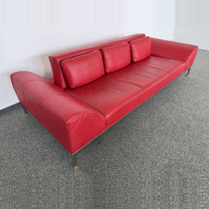 De Sede 3er Sofa in rotem Leder mit Chromgestell von oben - 6037757