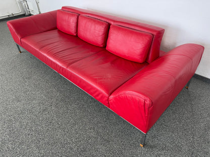 De Sede 3er Sofa in rotem Leder mit Chromgestell von links - 6037757