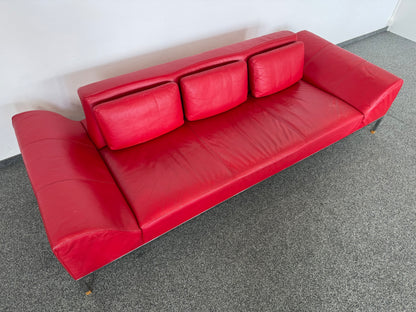 De Sede 3er Sofa in rotem Leder mit Chromgestell von oben - 6037757