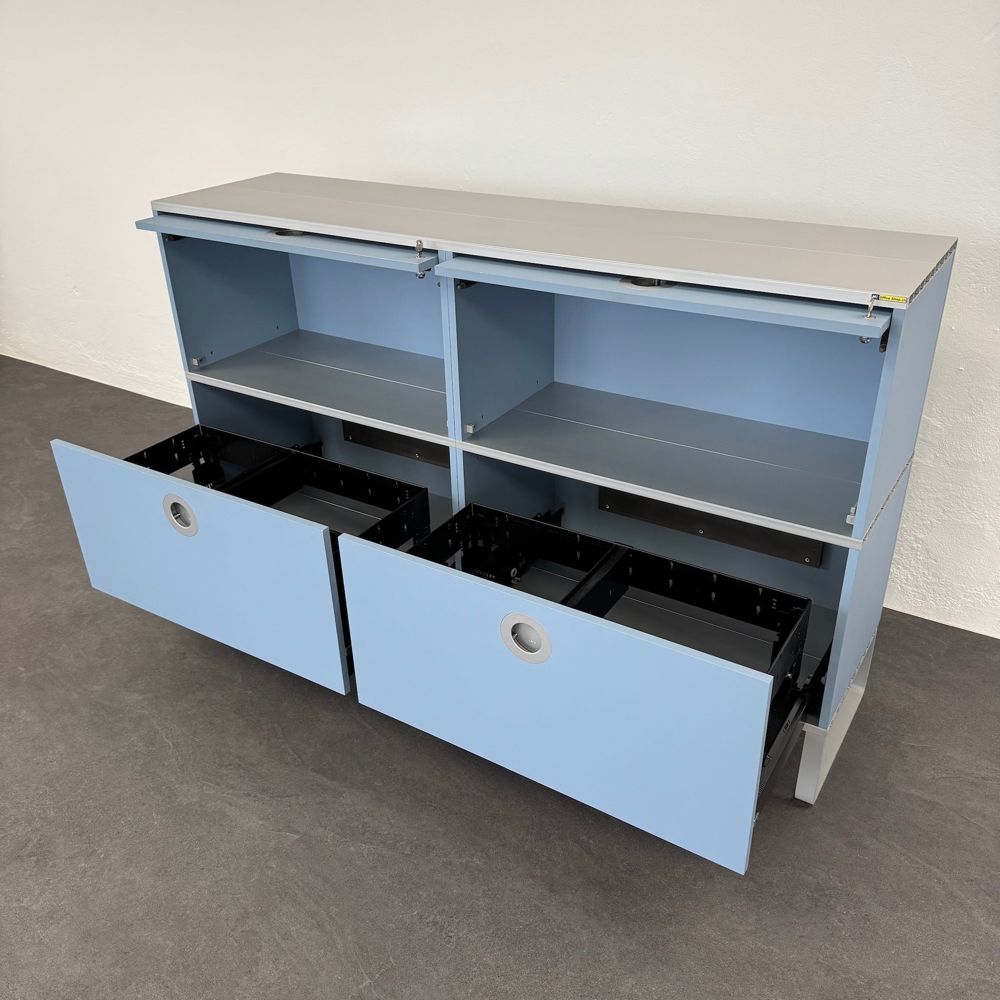 Denz D3 Sideboard mit Klappe und Hängeregister-Auszug offen