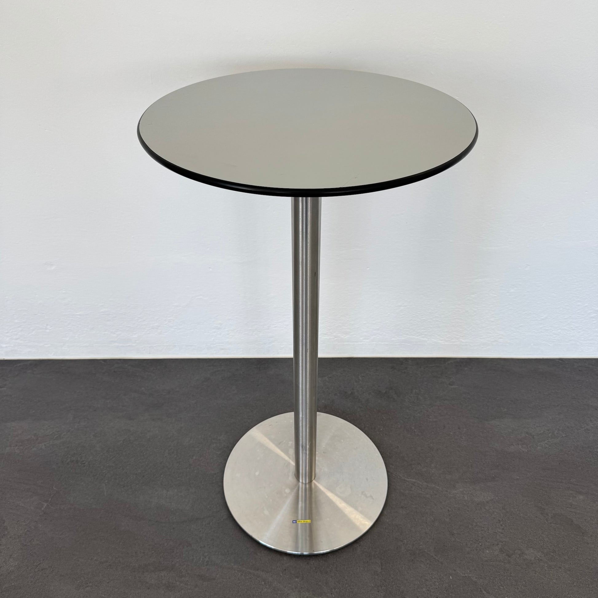 Top Design Bistrostehtisch mit Tischplatte in Grau mit schwarzer Kante
