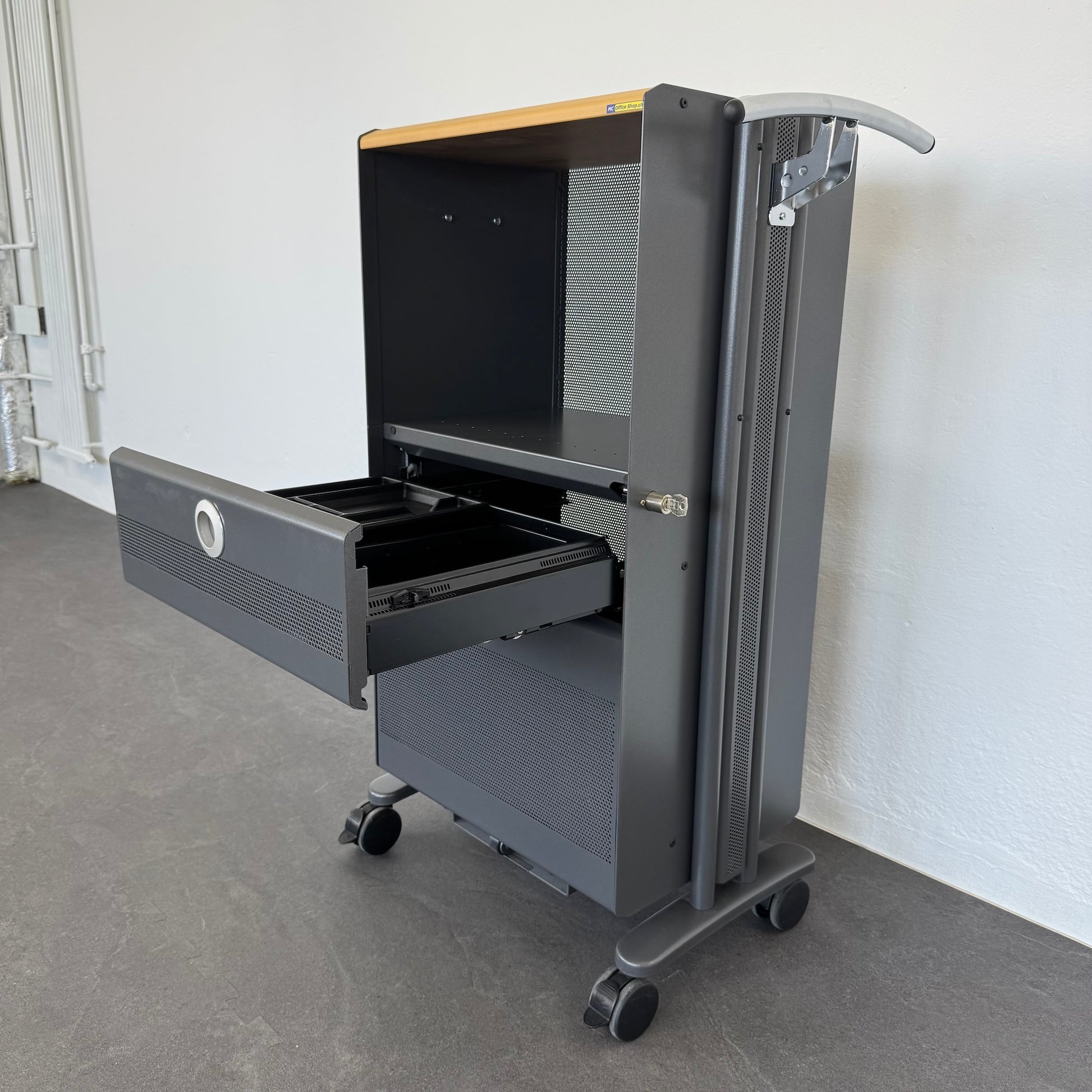 Ergodata Take Off Roll-Caddy mit Regal A4 und Schublade offen