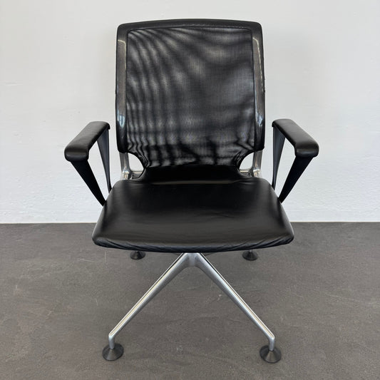 Vitra Meda Chair Sitzungsdrehstuhl mit Bezug Leder Schwarz