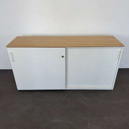 König + Neurath ACTA Classic Schiebetür-Aktenschrank Spanplatte weiss mit Holzdeckblatt