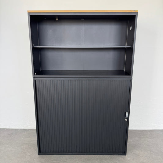 Lista Office Storage Kombi-Lateralschrank Schwarz mit Holzdeckblatt