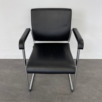 Wilkhahn Sito Freischwinger aus schwarzem Leder