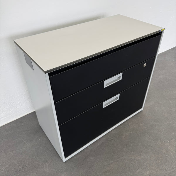 Lista Office LO Qub Modul-Sideboard 2-OH 800mm - Silbergrau-Schwarz - ohne Schlüssel