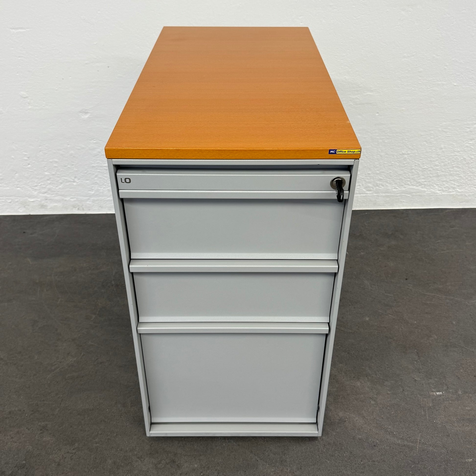 Lista Office LO Serie L Beistell-Korpus Metall Grau mit Abdeckplatte Buchenfurnier