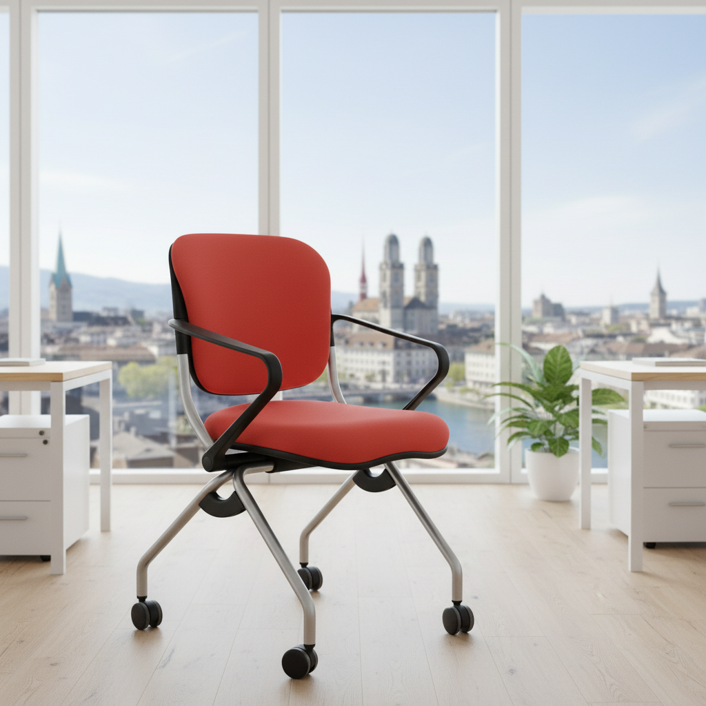 KI Torsion On The Go Roll-Sitzungsstuhl - Professionelles Büro mit Zürich Skyline - Frühlingserwachen - Coral-Rot Schwarz Stoff Silbergrau Gestell - 6038839