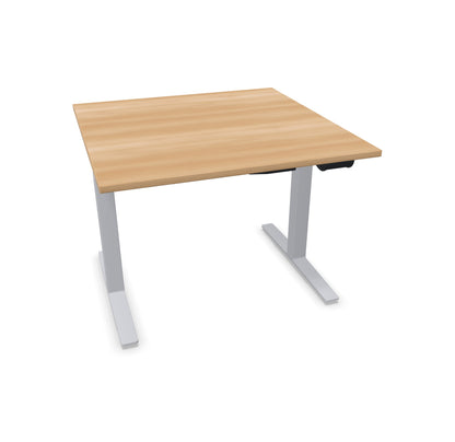 TALO.YOU Sitz-Steh-Schreibtisch mit Gaslift 1000x1000mm Tischplatte Buchendekor - Gestell Silbergrau - 6039145