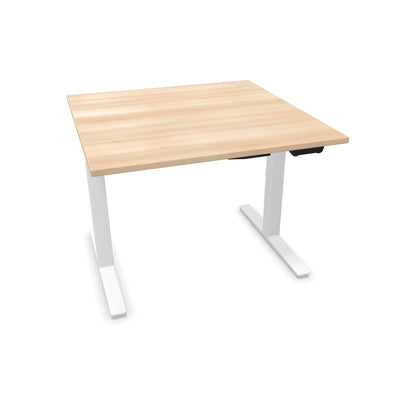 TALO.YOU Sitz-Steh-Schreibtisch mit Gaslift 1000x1000mm Tischplatte Akaziendekor - Gestell Weiss - 6039156