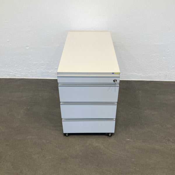 Denz D3 Roll-Korpus mit 4 Schubladen Weiss - 602mm hoch - mit Schlüssel