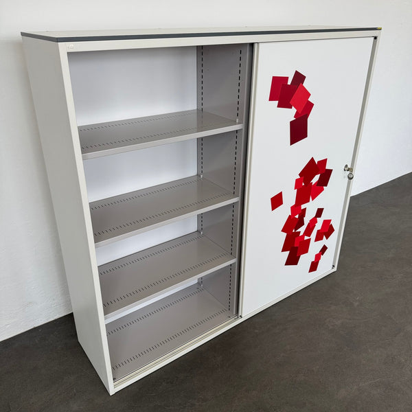 Lista Office LO Storage Schiebetür-Aktenschrank 4-OH - Weiss-Rot - mit Schlüssel