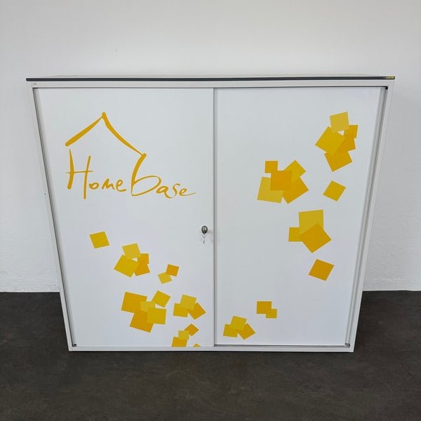 Lista Office LO Storage Schiebetür-Aktenschrank 4-OH - Weiss-Gelb Beschriftung - mit Schlüssel
