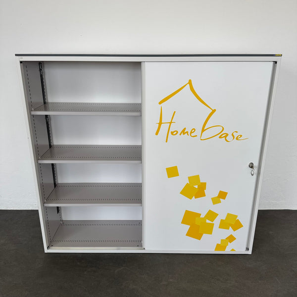 Lista Office LO Storage Schiebetür-Aktenschrank 4-OH - Weiss-Gelb Beschriftung - mit Schlüssel