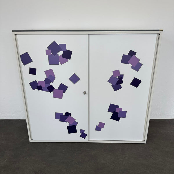 Lista Office LO Storage Schiebetür-Aktenschrank 4-OH - Weiss-Violett Beschriftung - mit Schlüssel