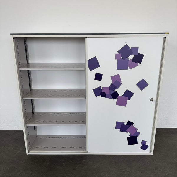 Lista Office LO Storage Schiebetür-Aktenschrank 4-OH - Weiss-Violett Beschriftung - mit Schlüssel