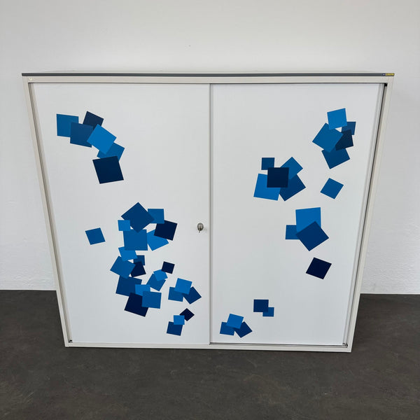 Lista Office LO Storage Schiebetür-Aktenschrank 4-OH - Weiss-Blau Beschriftung - mit Schlüssel