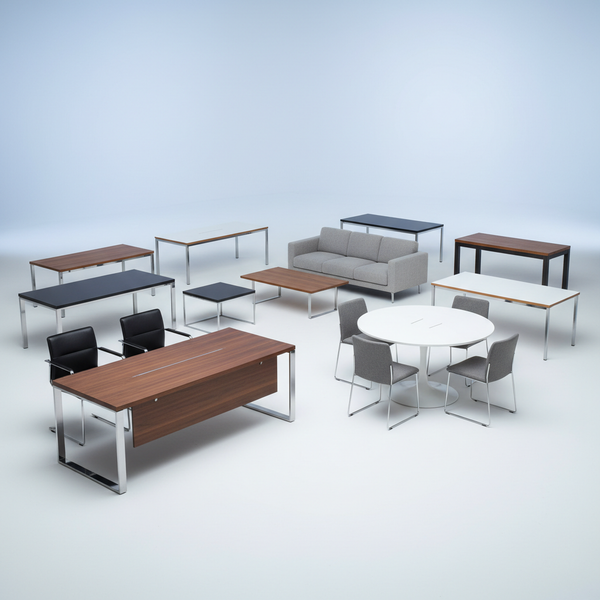 Gebrauchte Bürotische Schweiz – Mix aus Schreibtischen, Sitzungstischen und Loungetischen in Anthrazit, Ahorn, Buche und Weiss