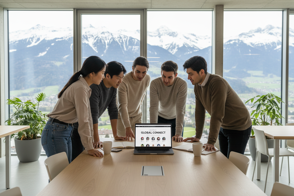 Diverse Team diskutiert Social Media Community Page - Dialog und Austausch MC Office Shop Schweiz