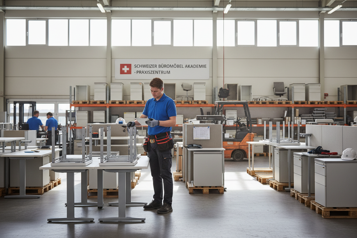 Praktikant sammelt Arbeitserfahrung im Lager mit Anleitung - Wendepunkt Praktikum bei MC Office Shop Schönenwerd